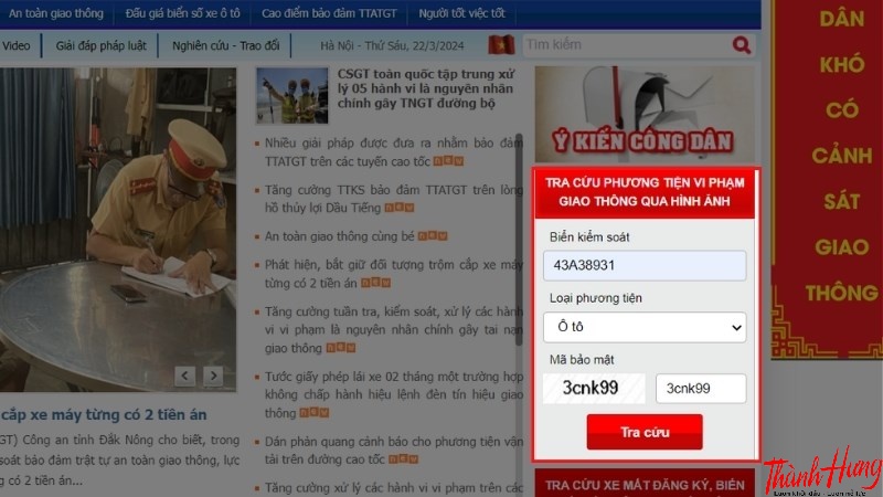 Bước 1: Truy cập vào trang web của Cục CSGT bằng cách click vào đường link dưới đây.