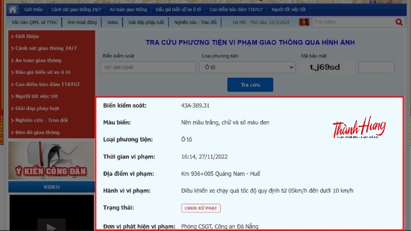 Bước 2: Sau đó, nhấn vào nút Tra cứu để kiểm tra xem có vi phạm lỗi giao thông hay không?